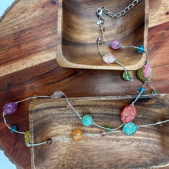 Premier Designs Glass Bead Necklace Colorful 36in Pink Blue Yellow Purple Spring - Picture 1 of 5